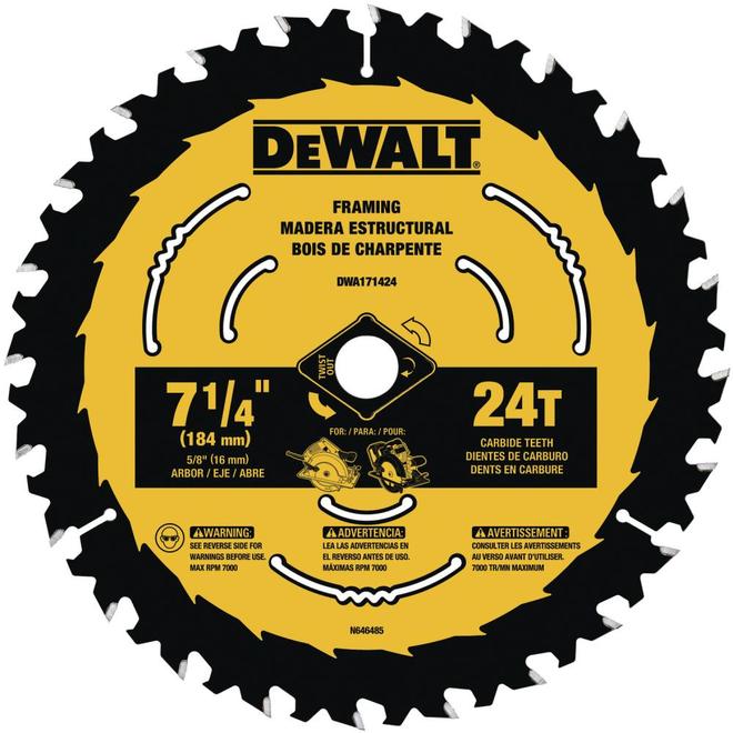 DeWalt Wood Circular Saw Blade - Carbide-tipped - 7 1/4-in Dia - 24-Tooth - Each