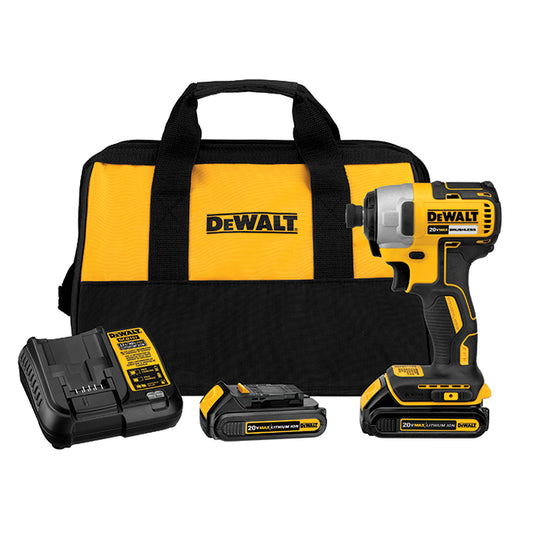 DeWalt 20-Volt Max 1/4-in Cordless Impact Driver with Batteries and Charger - Brushless Motor - Variable Speed - Each