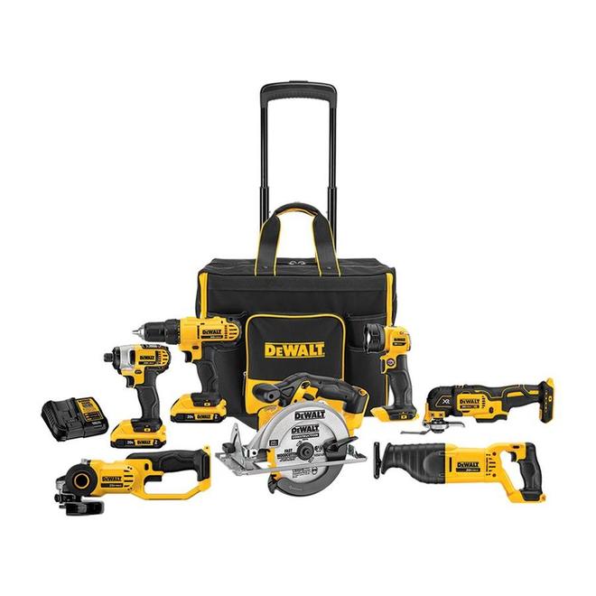 DeWalt Cordless 7-Tool Combo Kit with Batteries and Charger - Brushless Motor - LED Light - Each