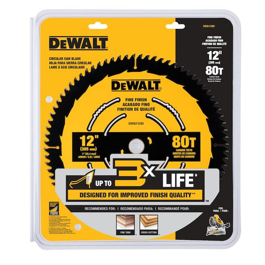 DeWalt 12-in Circular Saw Blade - 80T Carbide Teeth - Fine Finish - Each