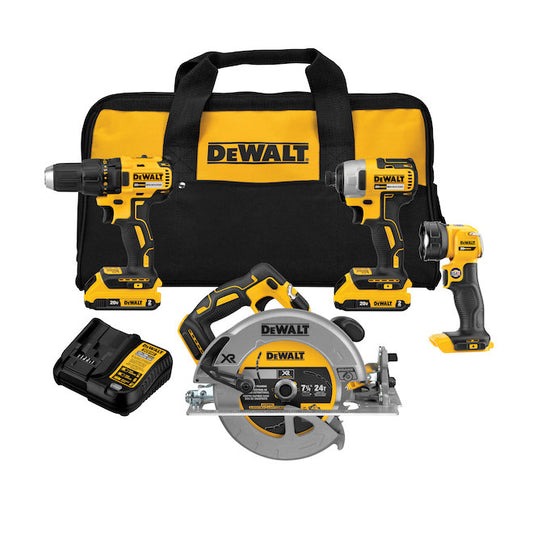 Dewalt Set of 4 20-V Cordless Tools with 2 Batteries, 1 Charger and 1 Carrying Bag - Each