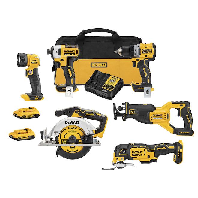 DEWALT 20V MAX XR Brushless Cordless 6-Piece Tool Kit with Two 2.0 AH Batteries - Box