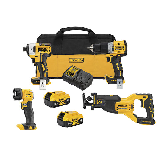 DeWALT 20V MAX XR Brushless Cordless 4-Tool Combo Kit with 5.0Ah Batteries - Each