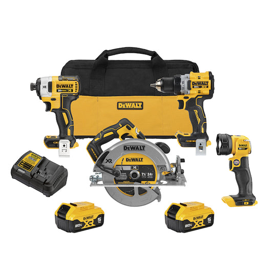 DEWALT 4 Cordless Tool Kit with Brushless Motor - 20 V MAX XR - 2 Batteries 1 Charger with Soft Case - Each