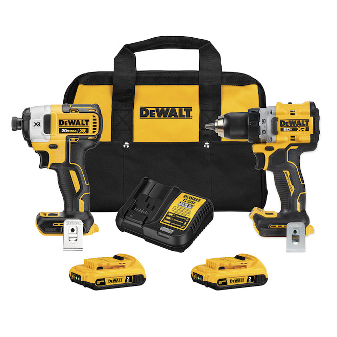 DEWALT 20V MAX XR Brushless Cordless 2-Piece Tool Kit with Two 2.0 Ah Batteries 1 Charger and a Soft Case - Each