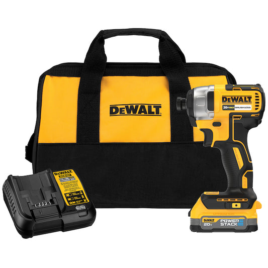 DEWALT 20V MAX Brushless Cordless 1/4 in. Impact Driver With DEWALT POWERSTACK Compact Battery - Each