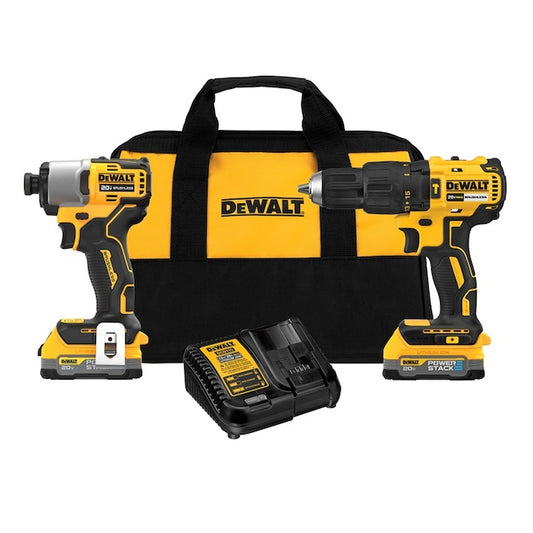 Dewalt Cordless Hammer Drill/Driver and Impact Driver Kit - (2) 20V batteries - Black/Yellow - Each