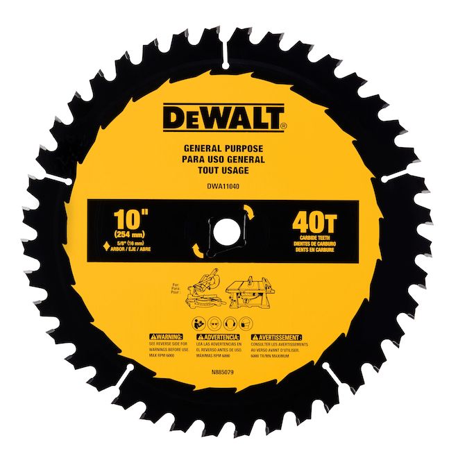 DeWALT 1-Pack 10-in 40-Tooth Dry Cut Only Standard Tooth Miter/Table Saw Blade - Each