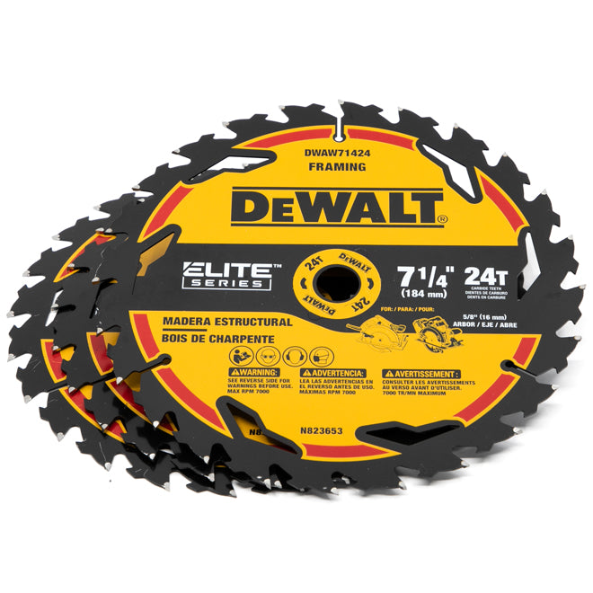 DeWALT 3-Pack 7-1/4-in 24-Tooth Dry Cut Only Combination Tooth Carbide Circular Saw Blade - Each