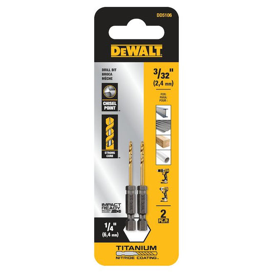 DeWALT 2-Piece 3/32-in x 2-7/16-in Titanium Nitride Coated HSS Right Handed Twist Drill Bit - Each