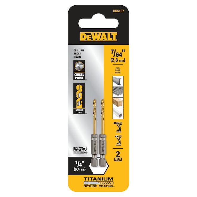 DeWALT 2-Piece 7/64-in x 2-9/16-in Titanium Nitride Coated HSS Right Handed Twist Drill Bit - Each