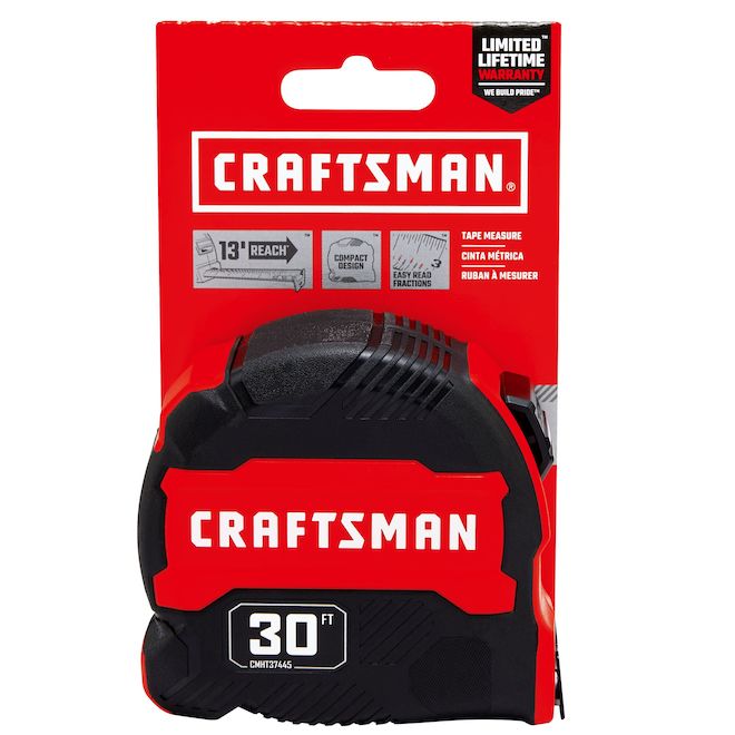 Craftsman Measuring Tape Compact Easy Grip Black and Red 30-ft - Each