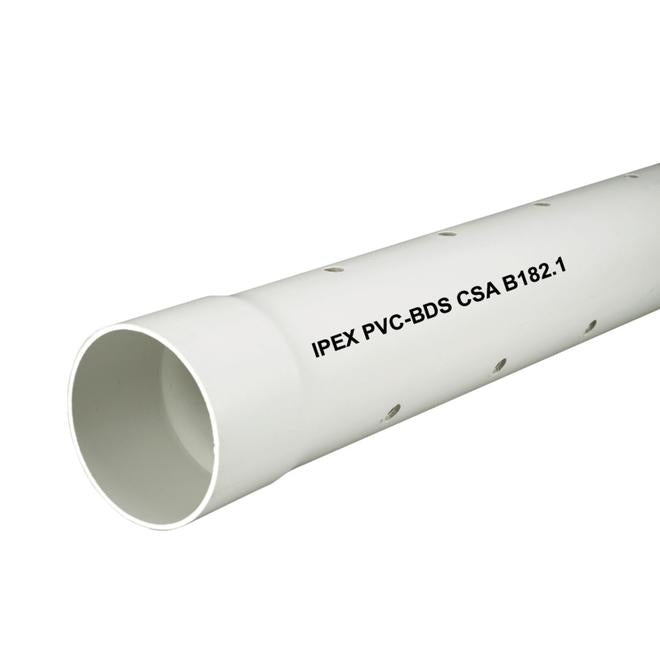 Ipex 4-in x 10-in White Solid PVC Perforated Plain Drain Pipe - Each