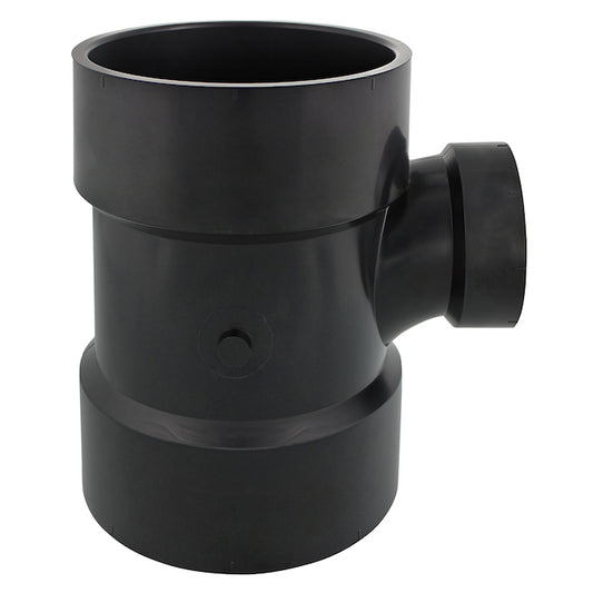 Ipex Sanitary Tee with 4-in and 2-in diameter fittings - Black ABS Plastic -