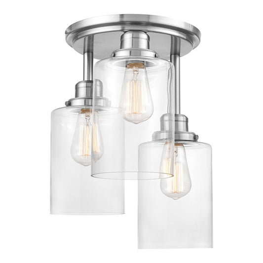Globe Electric Annecy Semi-Flush Mount Ceiling Light - 3 Lights - 13-in - Glass/Metal - Brushed Steel-