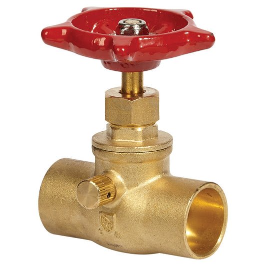 Solder Stop Valve with Drain - Lead Free - 3/4" - Brass - Each