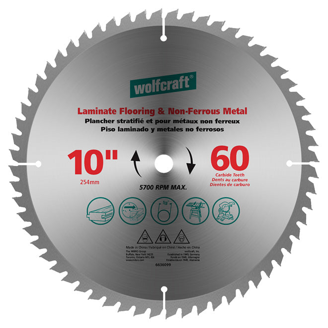 Wolfcraft Laminate/Non-Ferrous Saw Blade - Carbide - 5700-RPM - 10-in dia - Each