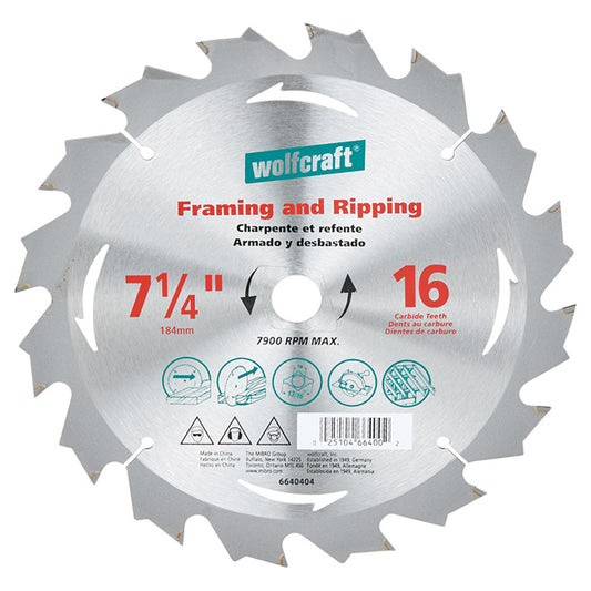 Wolfcraft Framing Circular Saw Blade - 7 1/4-in Dia - 16 Teeth - Carbide-Tipped - Each