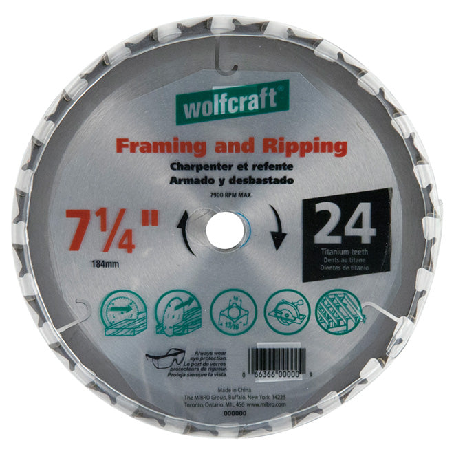 Wolfcraft Framing and Ripping Saw Blade - 7 1/4-in Dia - 24T - C3 ATB Teeth - Each