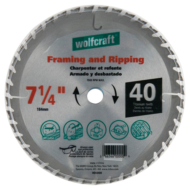 Wolfcraft Framing and Ripping Saw Blade - 7 1/4-in Dia - 40T - C3 ATB Teeth - Each