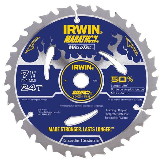 IRWIN Marathon with Weldtec 7-1/4-in 24-Tooth Standard tooth Carbide Circular Saw Blade - Each