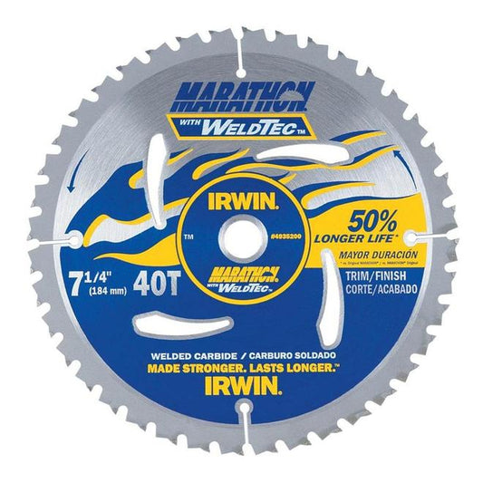 IRWIN Marathon with Weldtec 7-1/4-in 40-Tooth Standard tooth Carbide Circular Saw Blade - Each