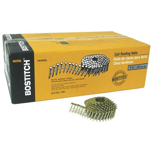 Bostitch Roofing Nails - 15° Coil - Galvanized - 1 1/4-in - 7200-Pack - Box