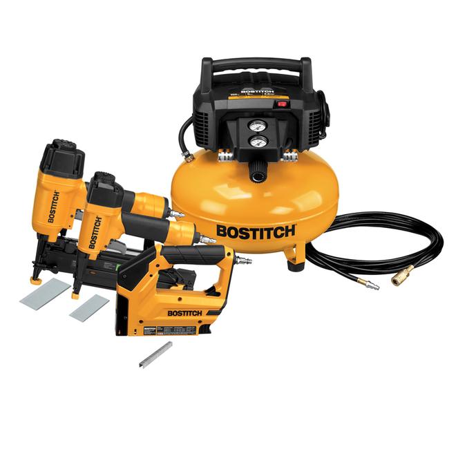 Bostitch 3-Tool Air and Compressor Combo Kit - Electric - 6-gal. - Steel - Black and Yellow - Each