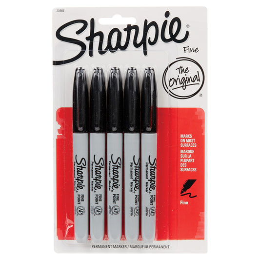 Fine Tip Permanent Markers - Black - Pack of 5 - Each