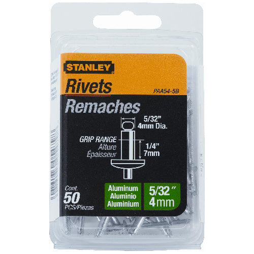 Stanley Blind Rivets - Aluminum - 50 Per Pack - 5/32-in dia x 1/4-in Grip Range x 1 3/4-in L - Each