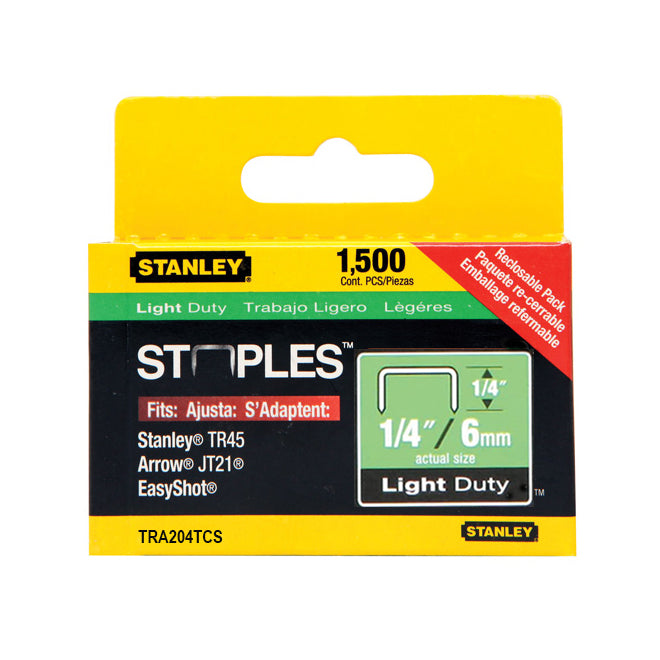 Stanley Light-Duty Steel Staples - Narrow - 1500 Per Pack - 1/4-in Leg - Each