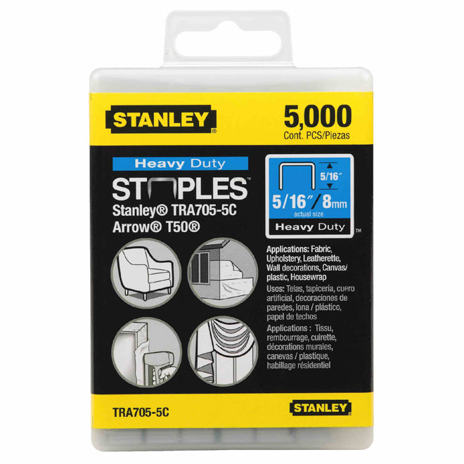 Stanley Heavy-Duty Staples - Grey - 5000 Per Pack - 5/16-in Leg x 27/64-in W Crown - Each