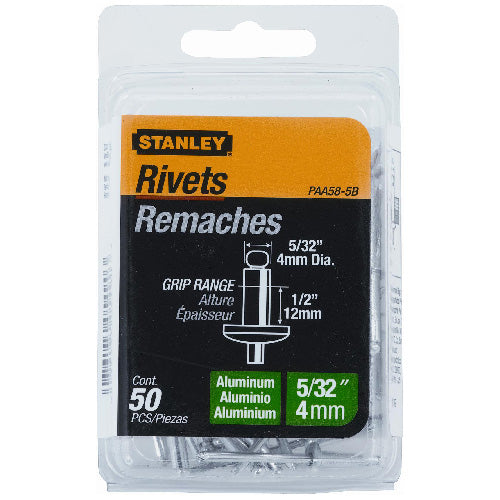 Stanley Blind Rivets - Aluminum - 50 Per Pack - 5/32-in dia x 1/2-in Grip Range x 2-in L - Each