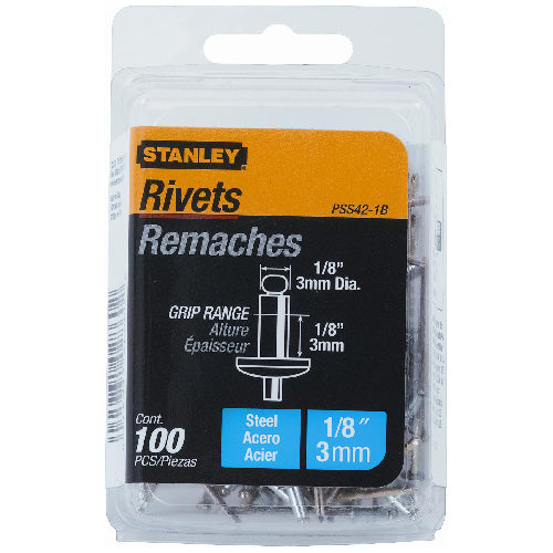 Stanley Blind Rivets - Steel - 100 Per Pack - 1/8-in dia x 1/8-in Grip Range x 1/8-in L - Each