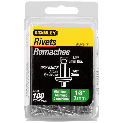 Stanley Blind Rivets - Aluminum - 100 Per Pack - 1/8-in dia x 1/8-in Grip Range - Each