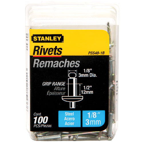 Stanley Blind Rivets - Steel - 100 Per Pack - 1/8-in dia x 1/2-in Grip Range - Each