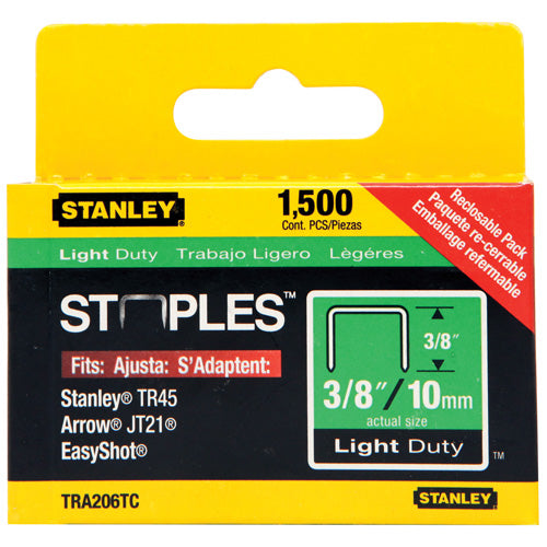 Stanley Light-Duty Staples - Silver - Steel - 3/8-in Leg - 1500 Per Pack - Each