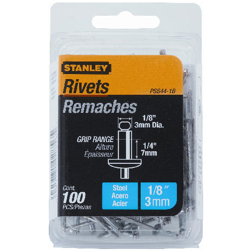 Stanley Blind Rivets - Steel - 100 Per Pack - 1/8-in dia x 1/4-in Grip Range x 1 1/2-in L - Each