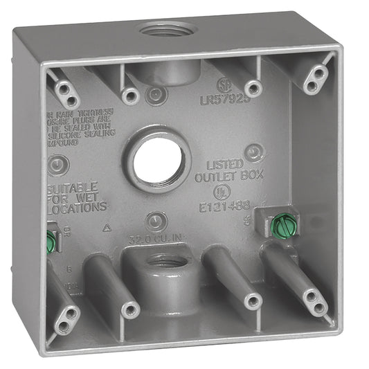 Red Dot 2-Gang Silver Metal Weatherproof Interior/Exterior New Work Standard Electrical Box-Each