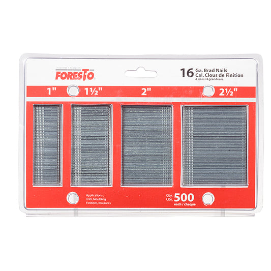 Foresto Pneumatic Nailer Finishing Nails - Galvanized - Assorted Lengths - 2000 Per Pack - 16 Gauge - Each