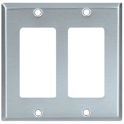 Eaton 2-Gang Standard Decorator Wall Plate - Stainless Steel - Brushed Satin - 4 1/2-in H x 1/32-in D x 4 9/16-in W-