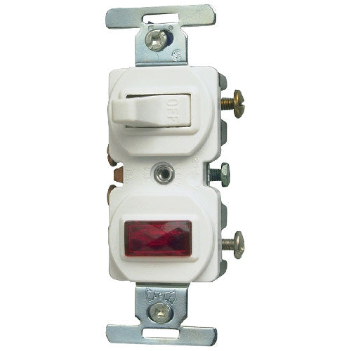 Switch Single Pole - Pilot Light - 15A/120V - White-Each