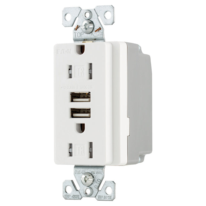 Eaton Decorator Receptacle Outlet - Dual USB Charger Ports - Copper Wire - 125-volt-