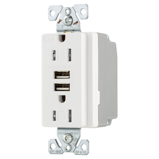 Eaton Decorator Receptacle Outlet - Dual USB Charger Ports - Copper Wire - 125-volt-