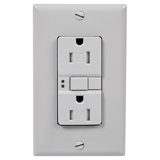 Self-testing GFCI receptacle - 15 A; 125 V - Grey-