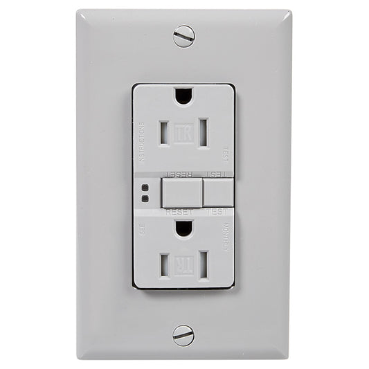 Self-testing GFCI receptacle - 15 A; 125 V - Grey-