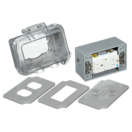 GFCI Weather Box - 15A 125v/AC - Horizontal - Grey-Each