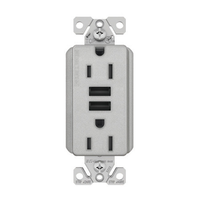 Eaton 15 Amp 3-wire Grounding 5-15R Silver Double Plug-