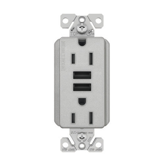 Eaton 15 Amp 3-wire Grounding 5-15R Silver Double Plug-