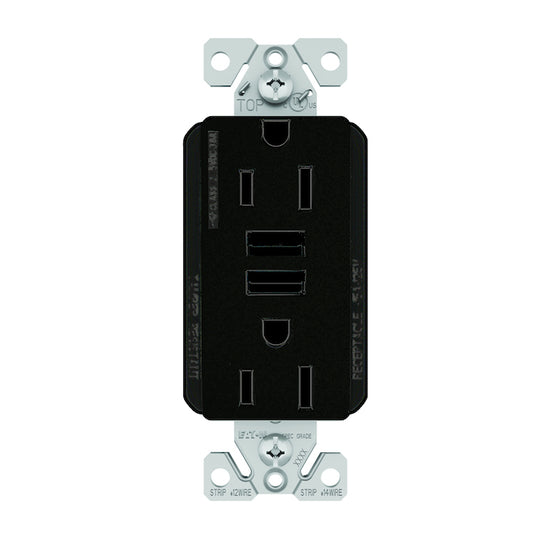Eaton Duplex Receptacle Combined with USB Plugs - Black-